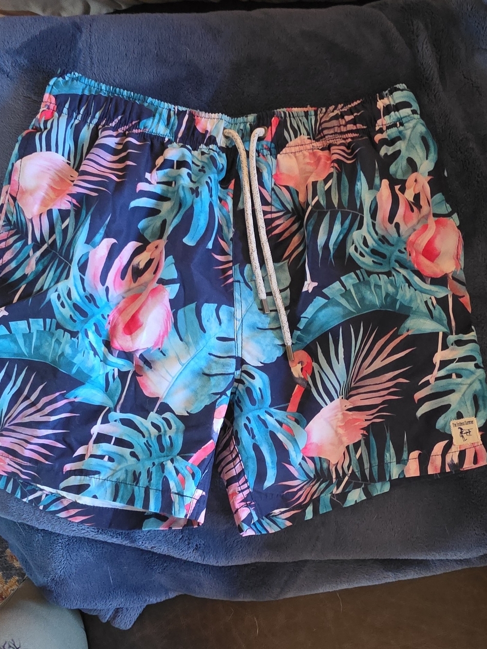 Navy Tropical Floral Swim Bermudas with Pink Accents